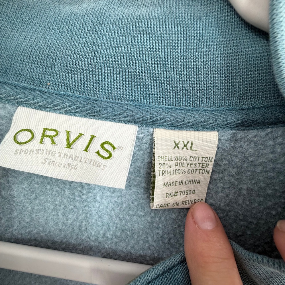 Orvis Gorpcore Grandad Pullover Sweatshirt Mens XXL Blue Quilted Elbow Patch - Picture 5 of 14